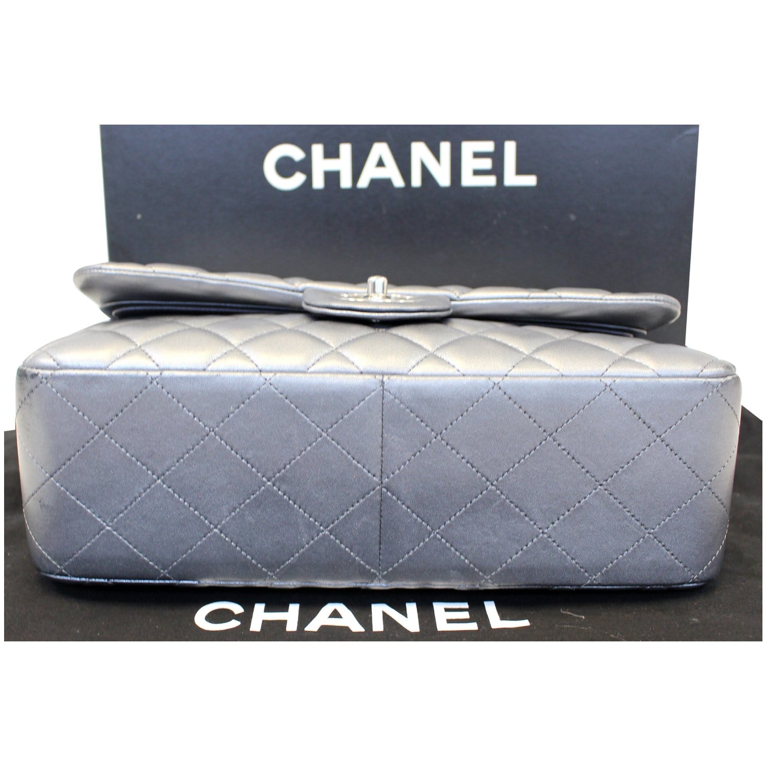 Chanel Jumbo Calfskin Leather Double Flap Silver Shoulder Bag