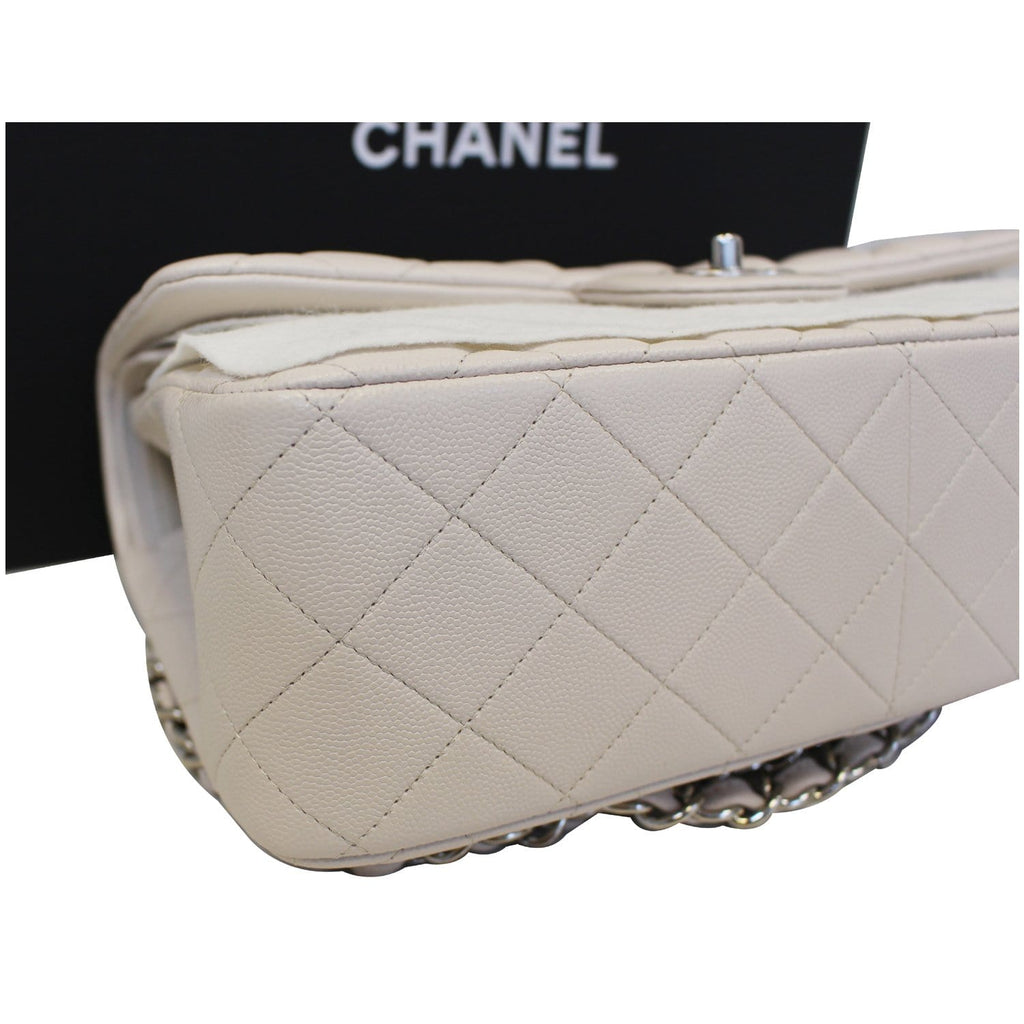 Chanel Classic Jumbo Double Flap Caviar Leather Leather Ivory Shoulder Bag