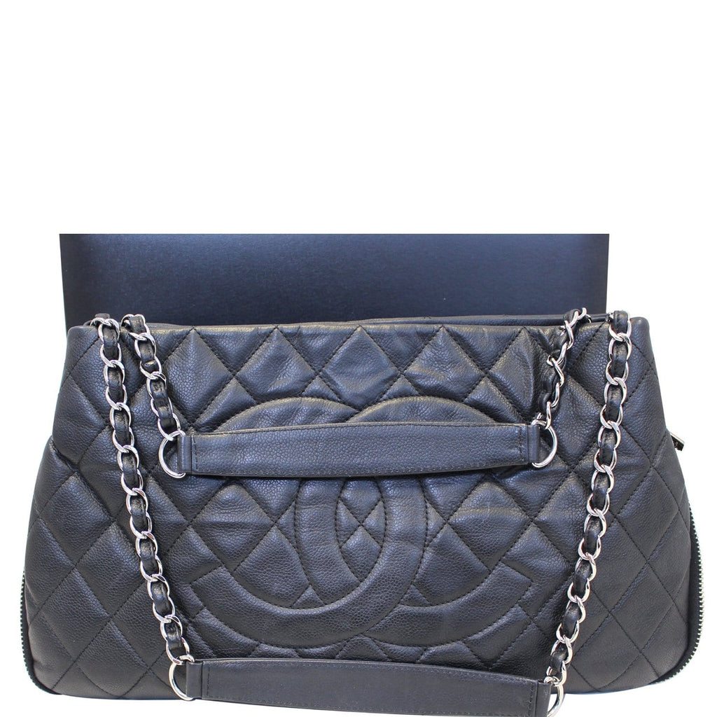 Chanel Black Quilted Caviar Leather Leather Zip Around Tote Bag
