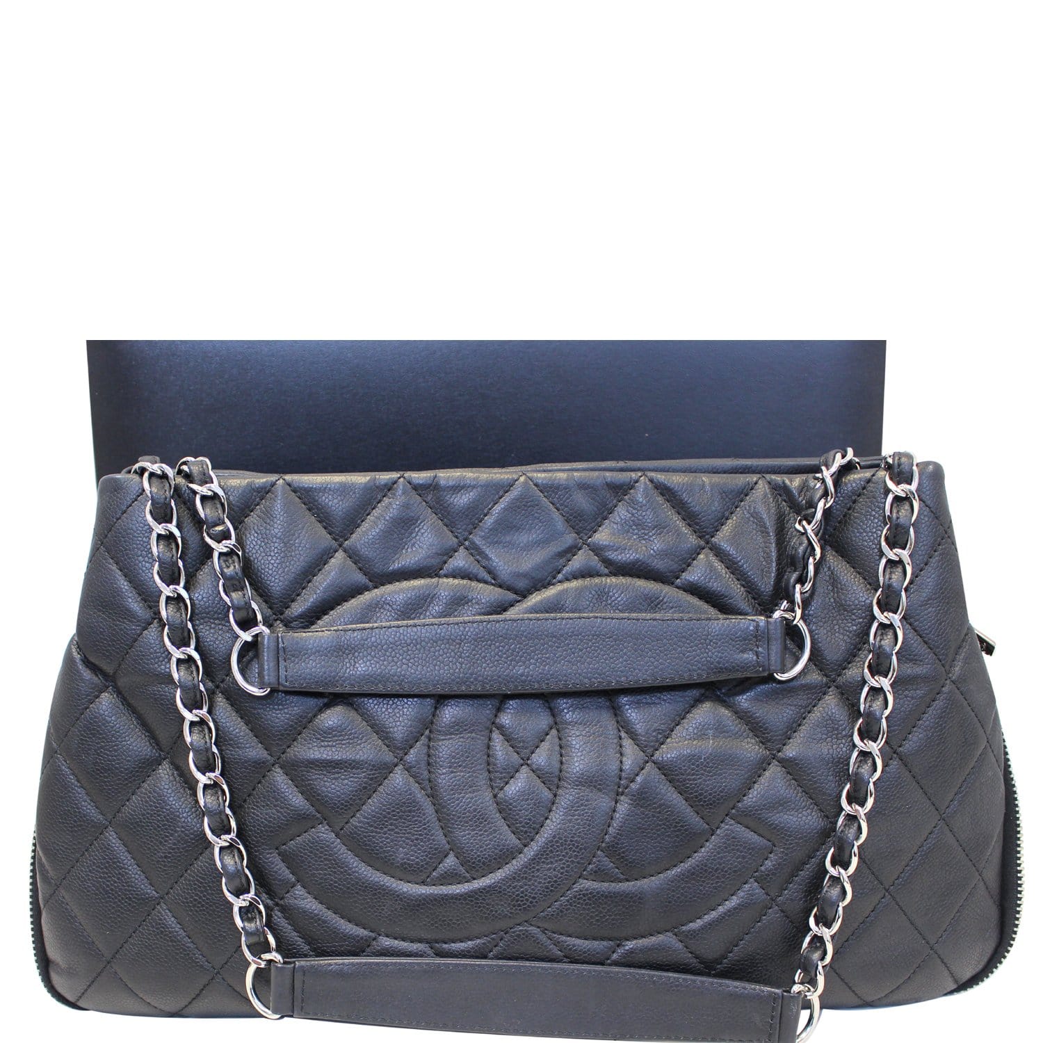 Chanel Black Quilted Caviar Leather Leather Zip Around Tote Bag