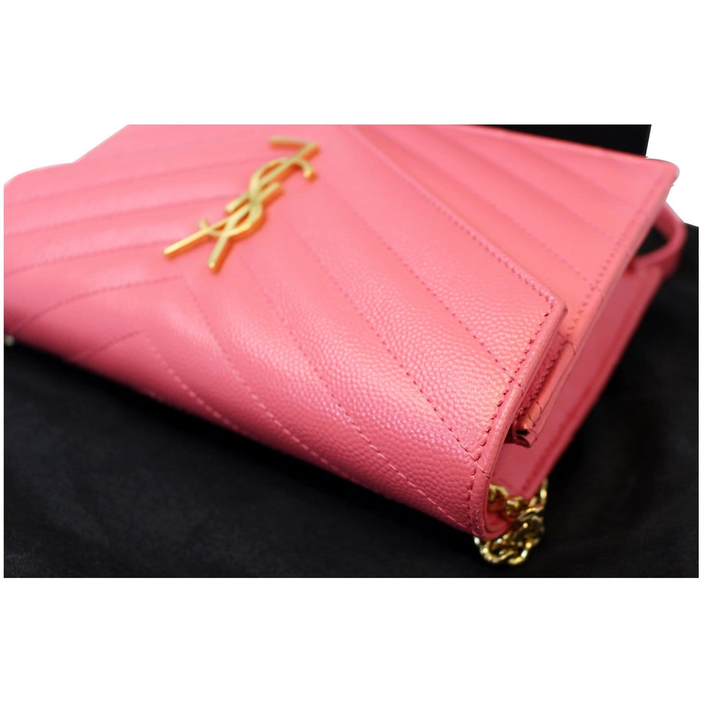 YVES Saint Laurent Monogram Matelasse Wallet-on-A-Chain Crossbody Bag Pink