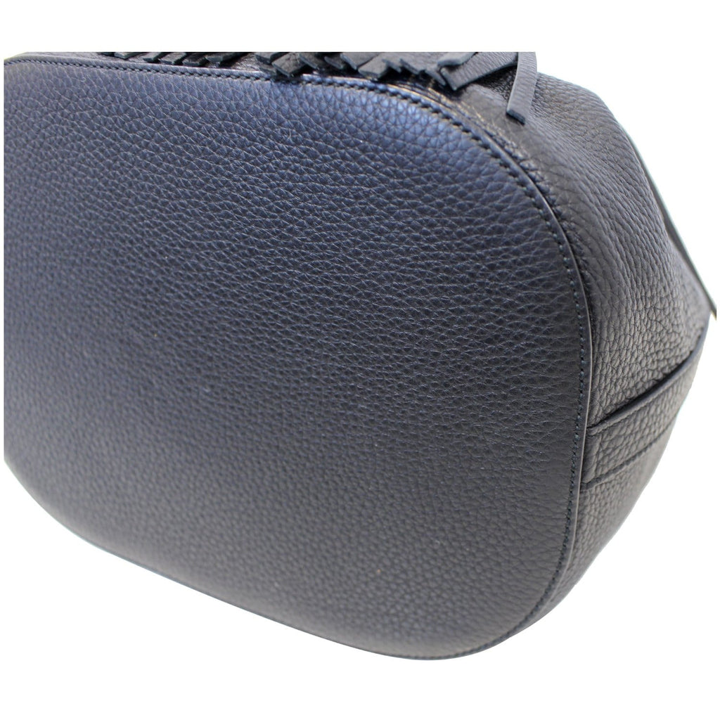 GUCCI Miss Bamboo Medium Leather Bucket Shoulder Handbag Black 387613