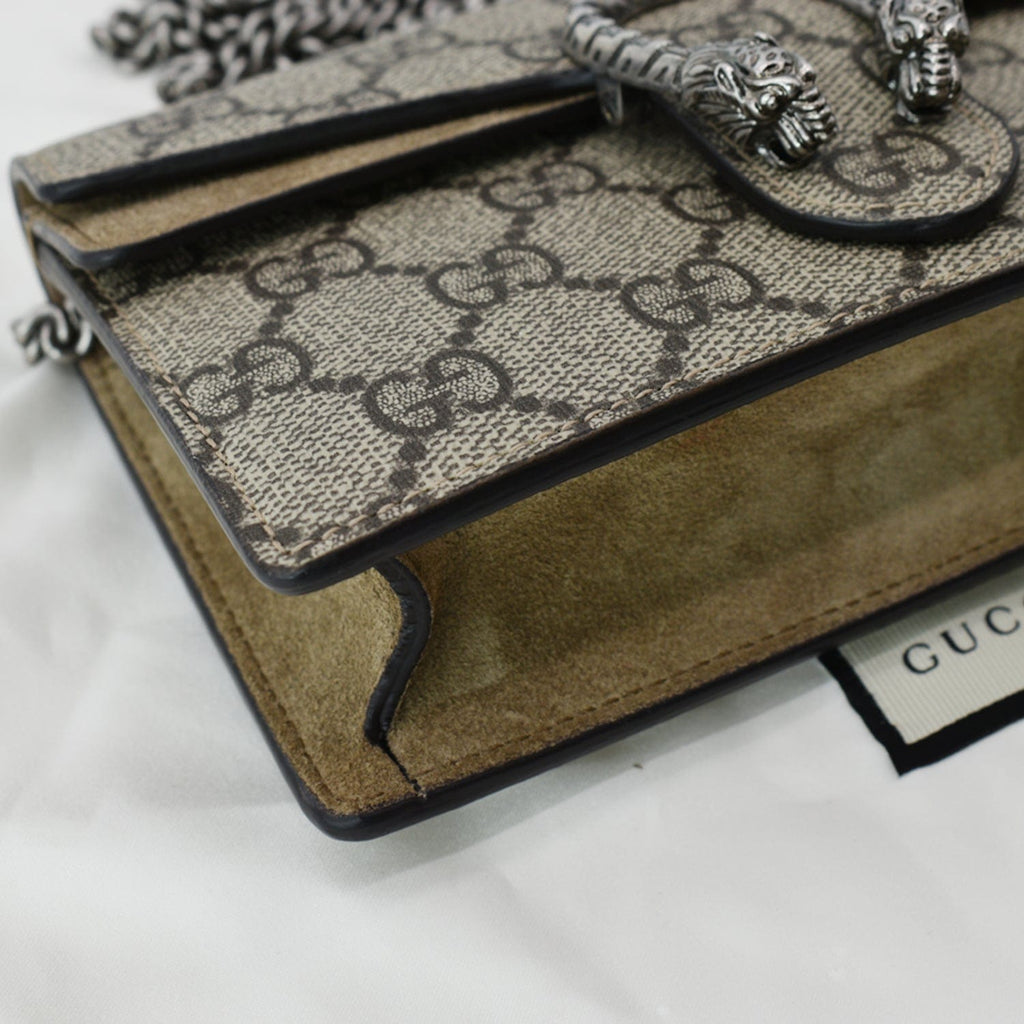 GUCCI Dionysus Super Mini Gucci Supreme Canvas Crossbody Bag Taupe 476432