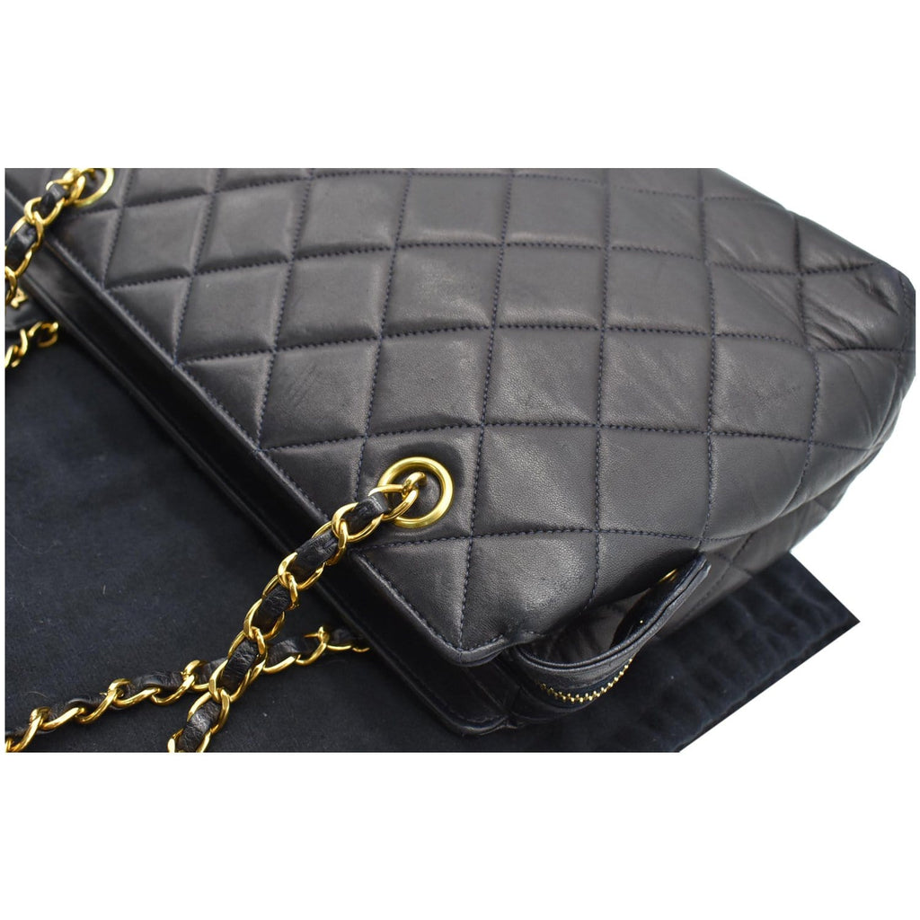 Chanel  Quilted Leather Chain Handle Tote Bag Black