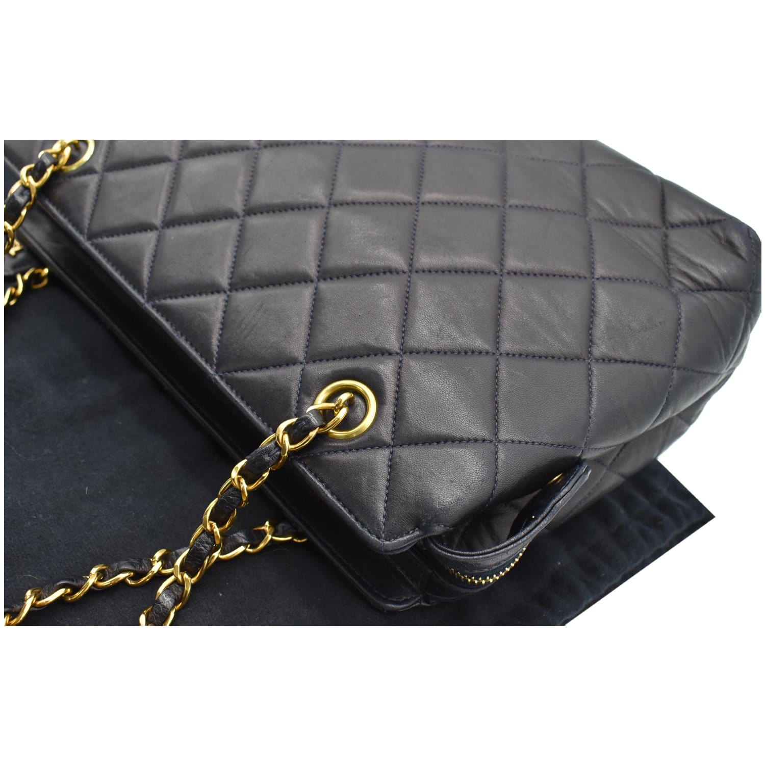 Chanel  Quilted Leather Chain Handle Tote Bag Black