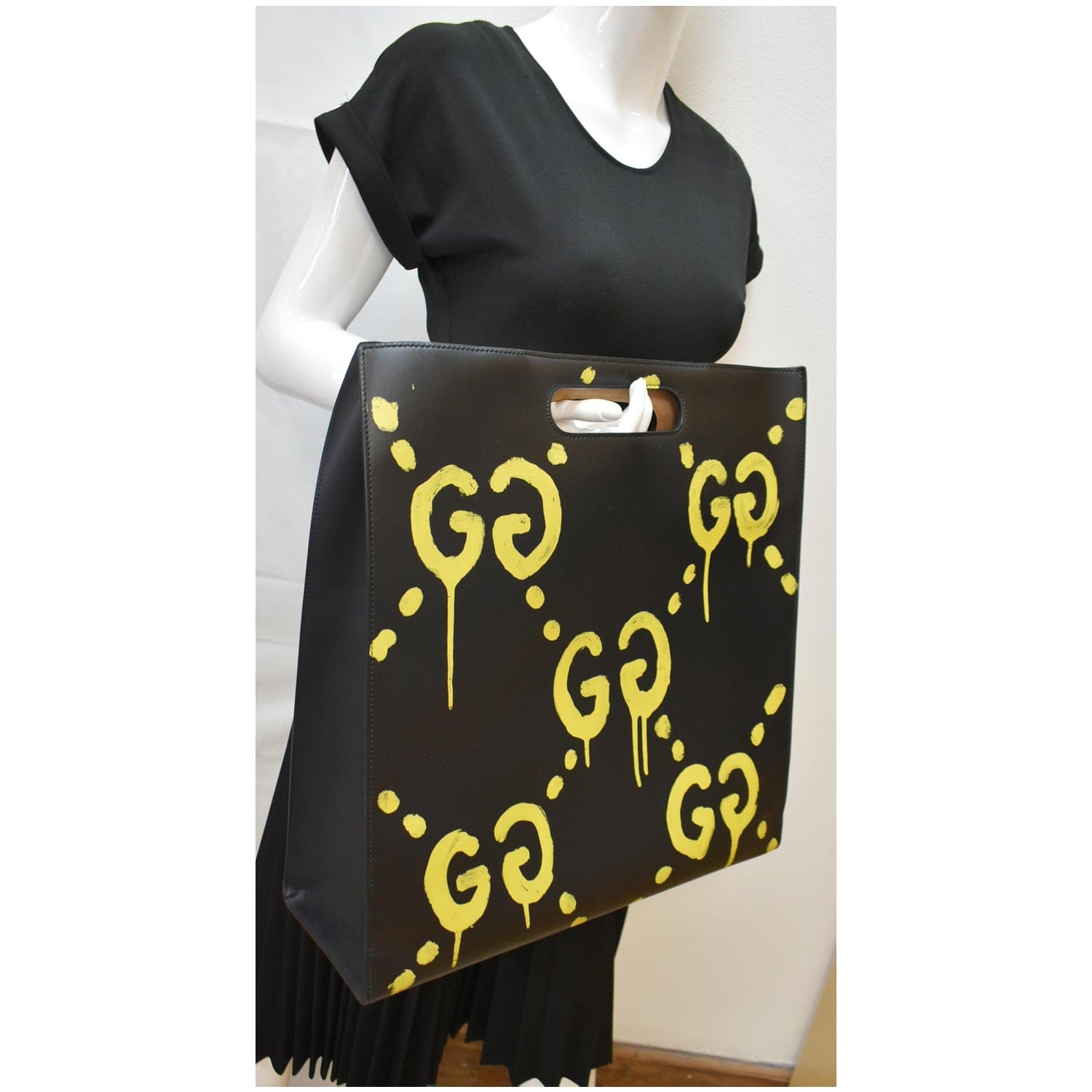 GUCCI Ghost  Large XL  Leather Tote Bag Black 415883