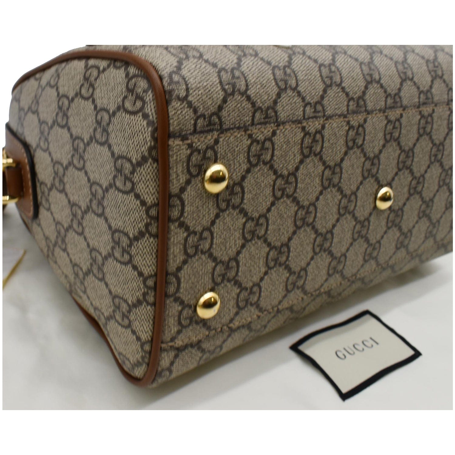 GUCCI Blind for Love Embroidered Gucci Supreme Canvas Boston Bag Maple Brown 409529