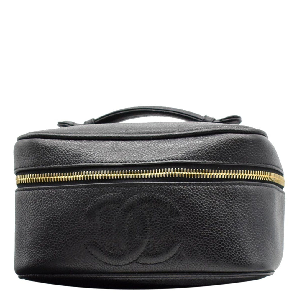Chanel  Vanity Case Leather Chain Cosmetic Bag Black