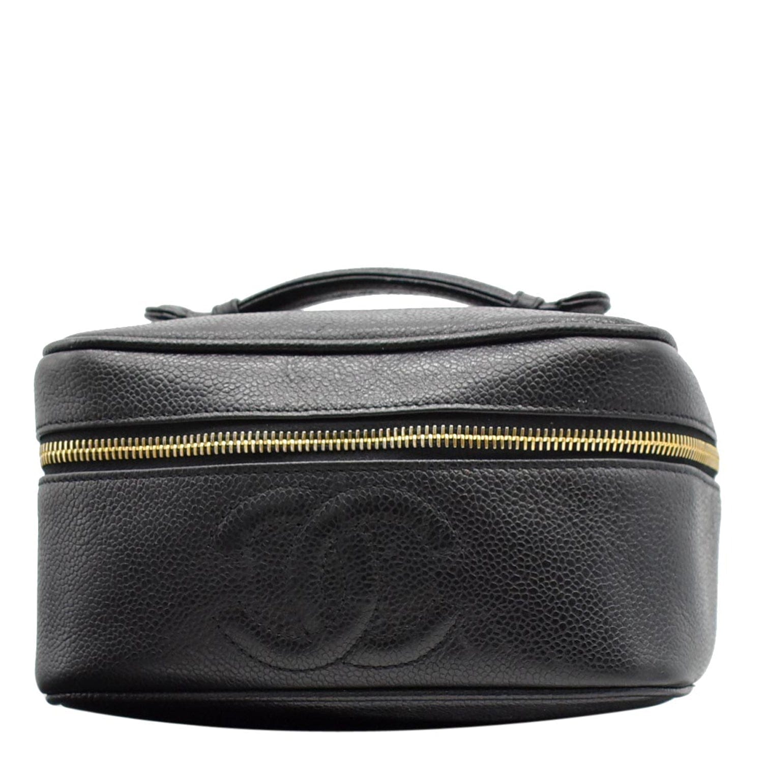 Chanel  Vanity Case Leather Chain Cosmetic Bag Black