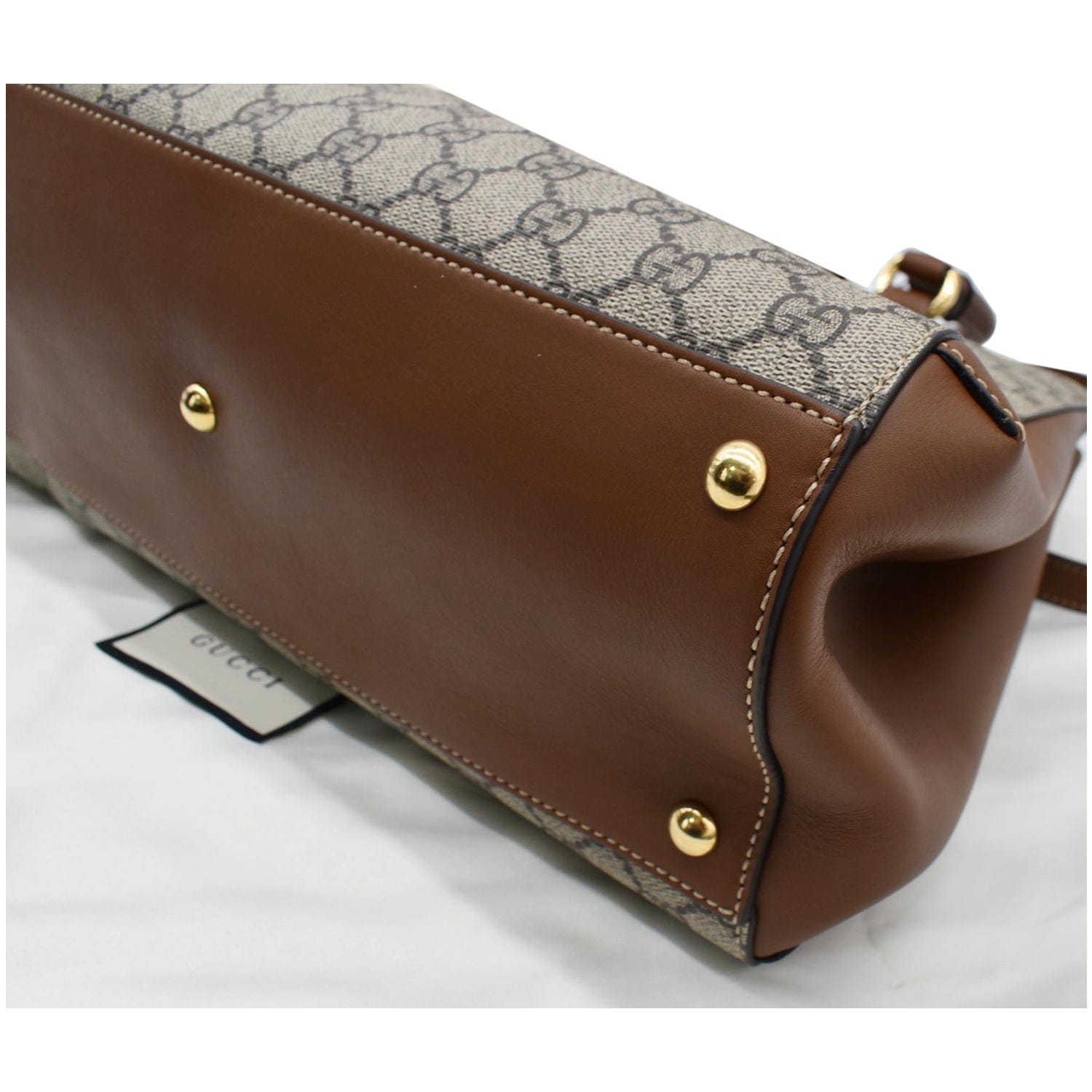 GUCCI Blind for Love Gucci Supreme Canvas Top Handle Crossbody Bag Maple Brown 453704