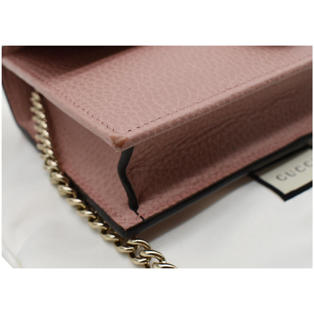 GUCCI Dollar Interlocking G  Leather Chain Wallet Crossbody Bag Soft Pink 510314