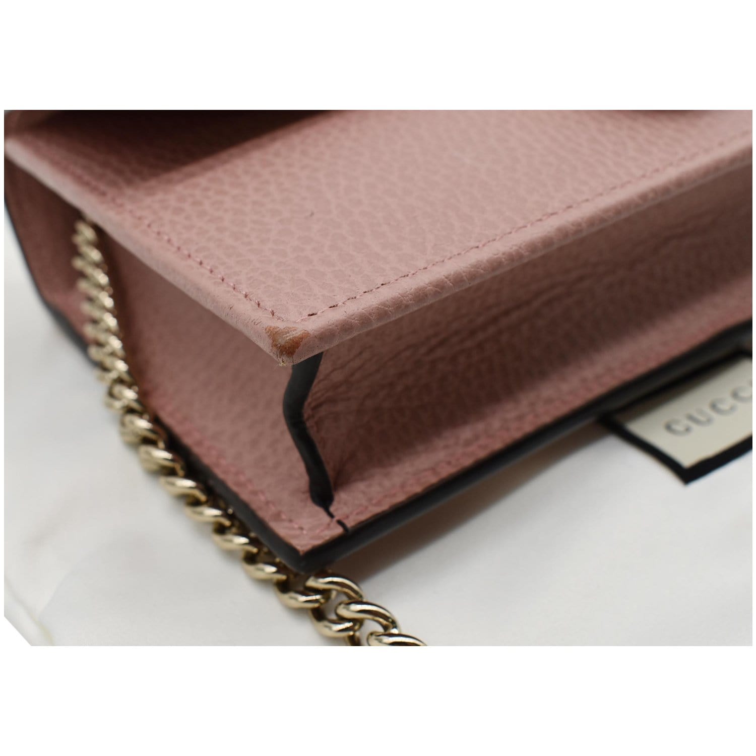 GUCCI Dollar Interlocking G  Leather Chain Wallet Crossbody Bag Soft Pink 510314