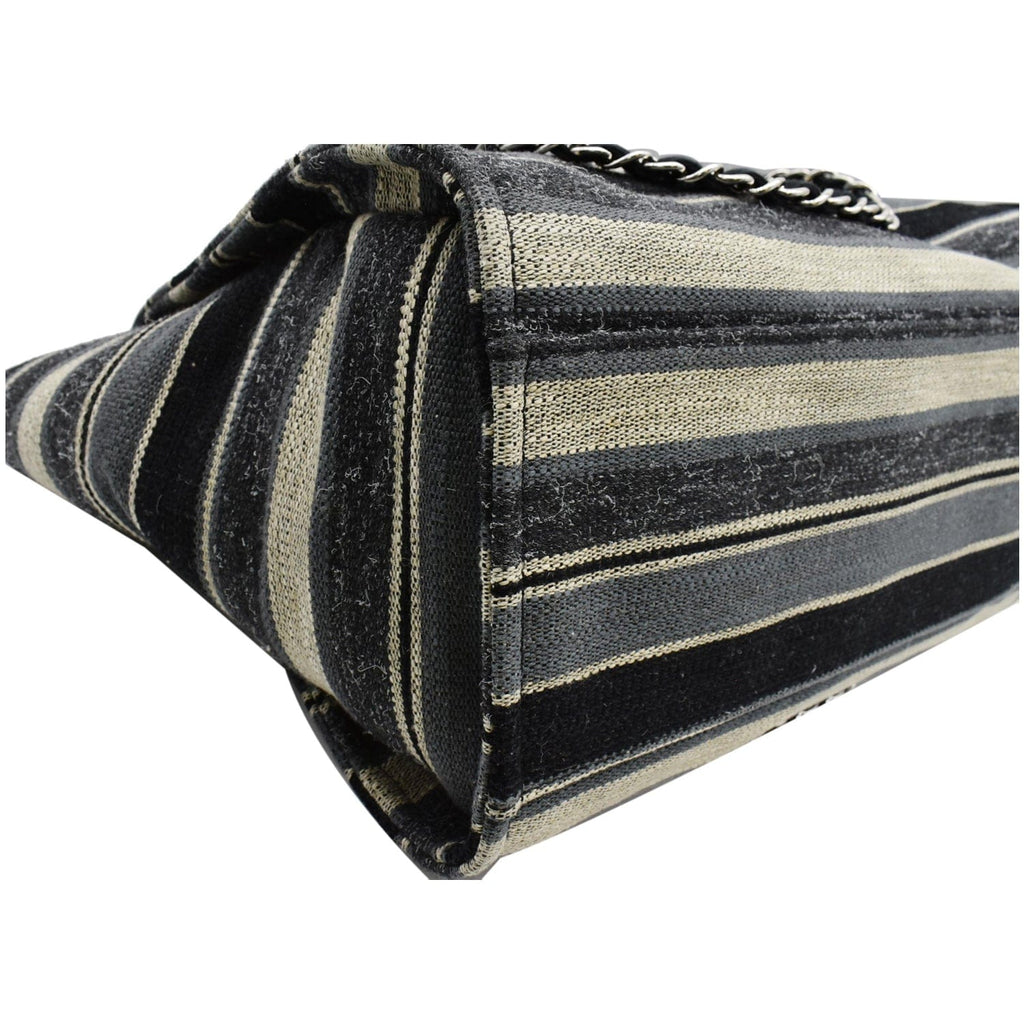 Chanel Deauville Medium Striped Tweed Canvas Tote Bag Black/Grey