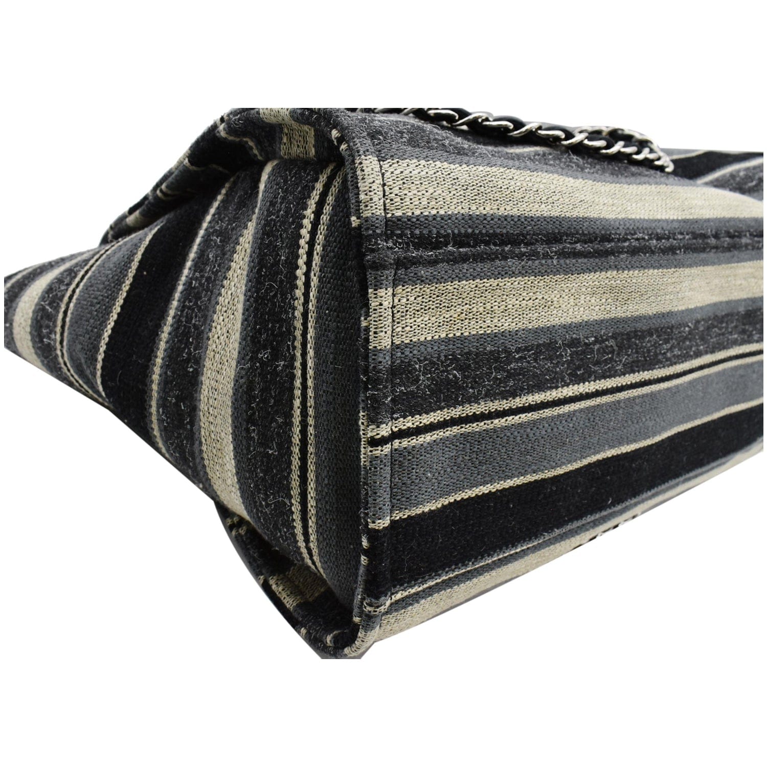 Chanel Deauville Medium Striped Tweed Canvas Tote Bag Black/Grey