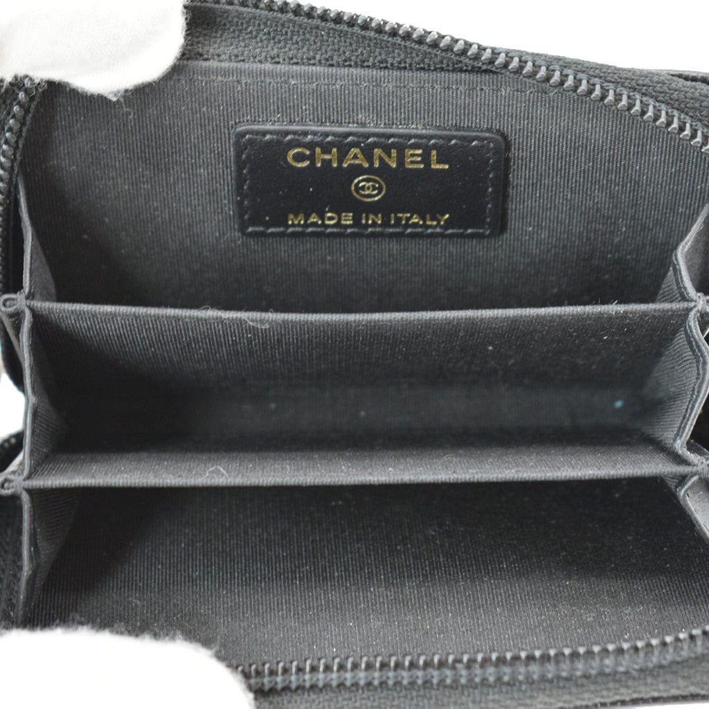 Chanel Boy Small Zipped Quilted Caviar Coin Purse Wallet Black