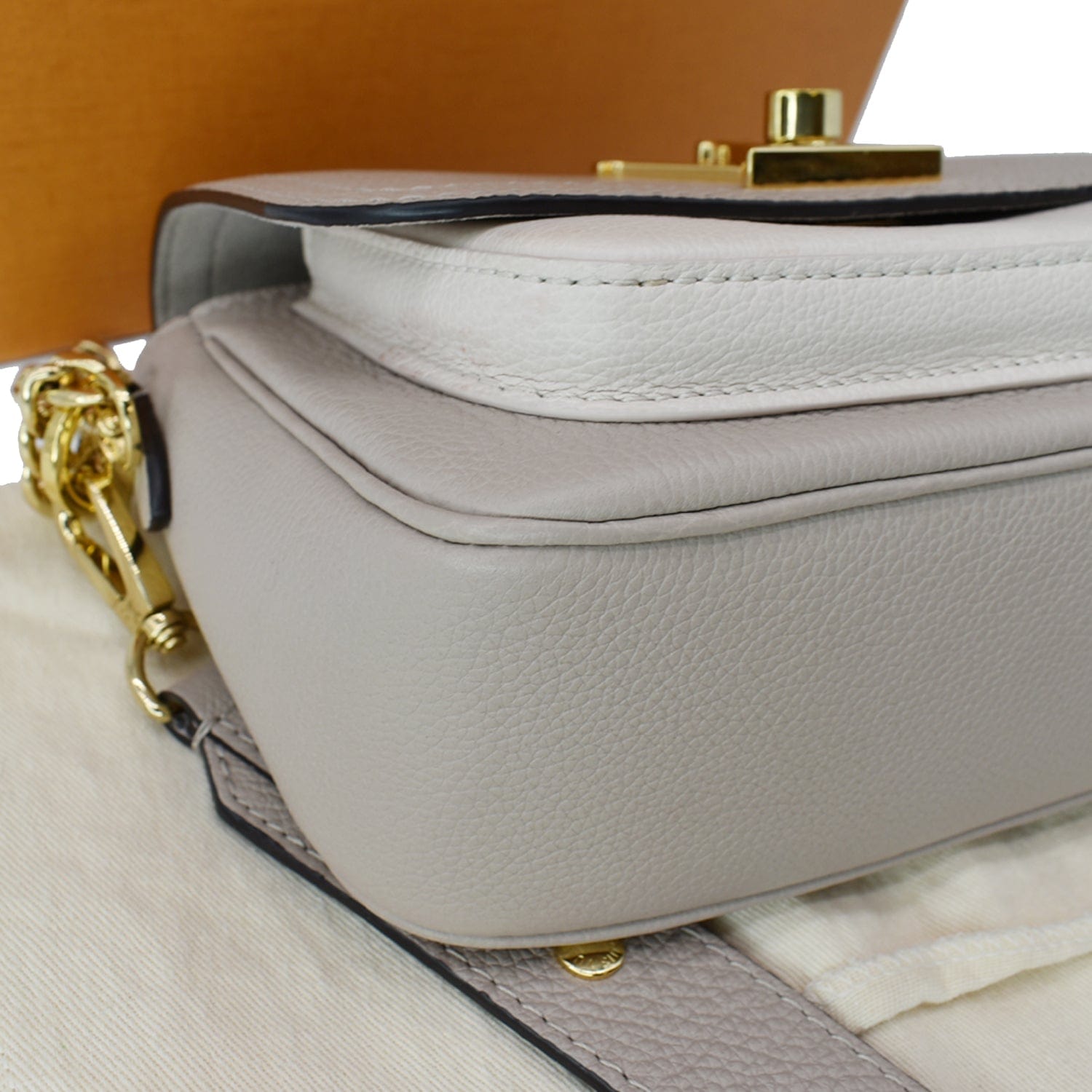 LOUIS VUITTON Lockme Tender Grained  Leather Shoulder Bag Greige