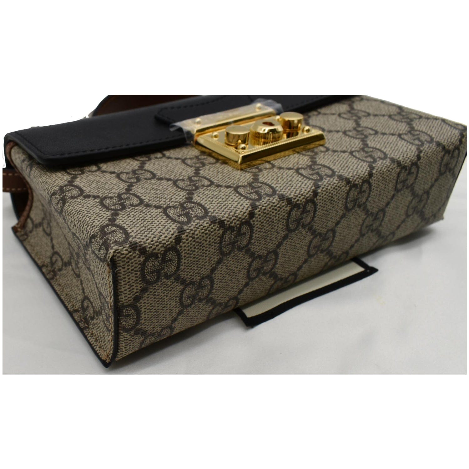GUCCI Padlock Mini Gucci Supreme Canvas Top Handle Crossbody Bag Beige 652683
