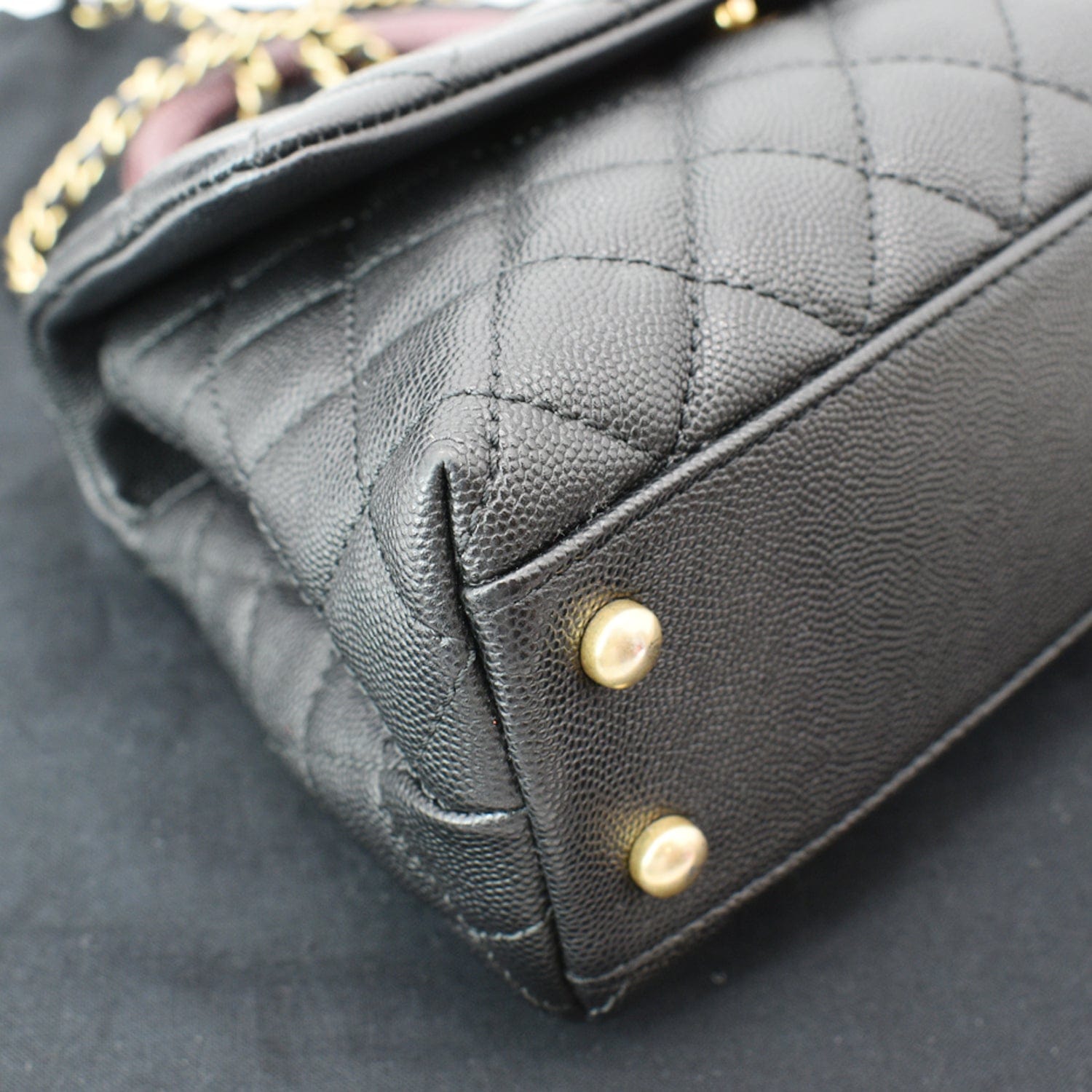 Chanel Coco Mini Top Lizard Handle Caviar Leather Shoulder Bag Black
