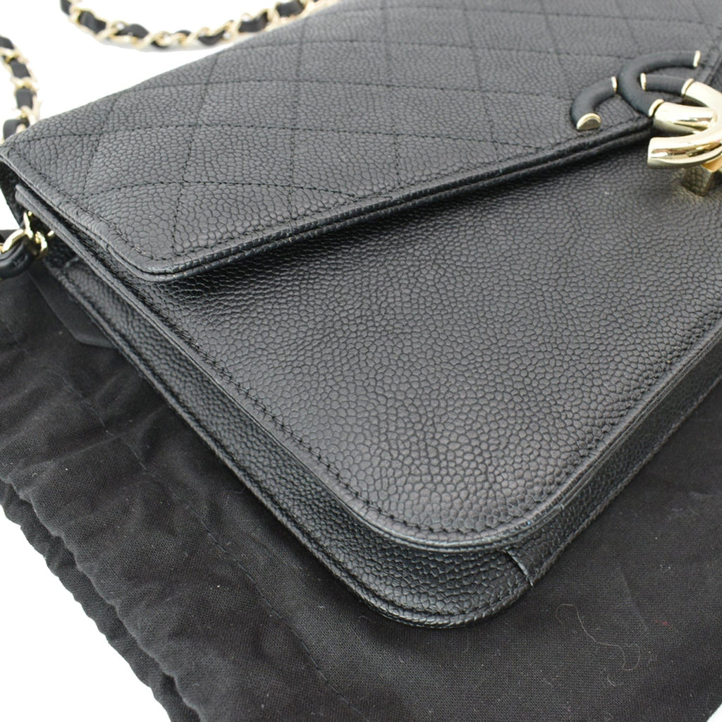 Chanel Thread Around Caviar Leather Chain Flap Crossbody Bag Black