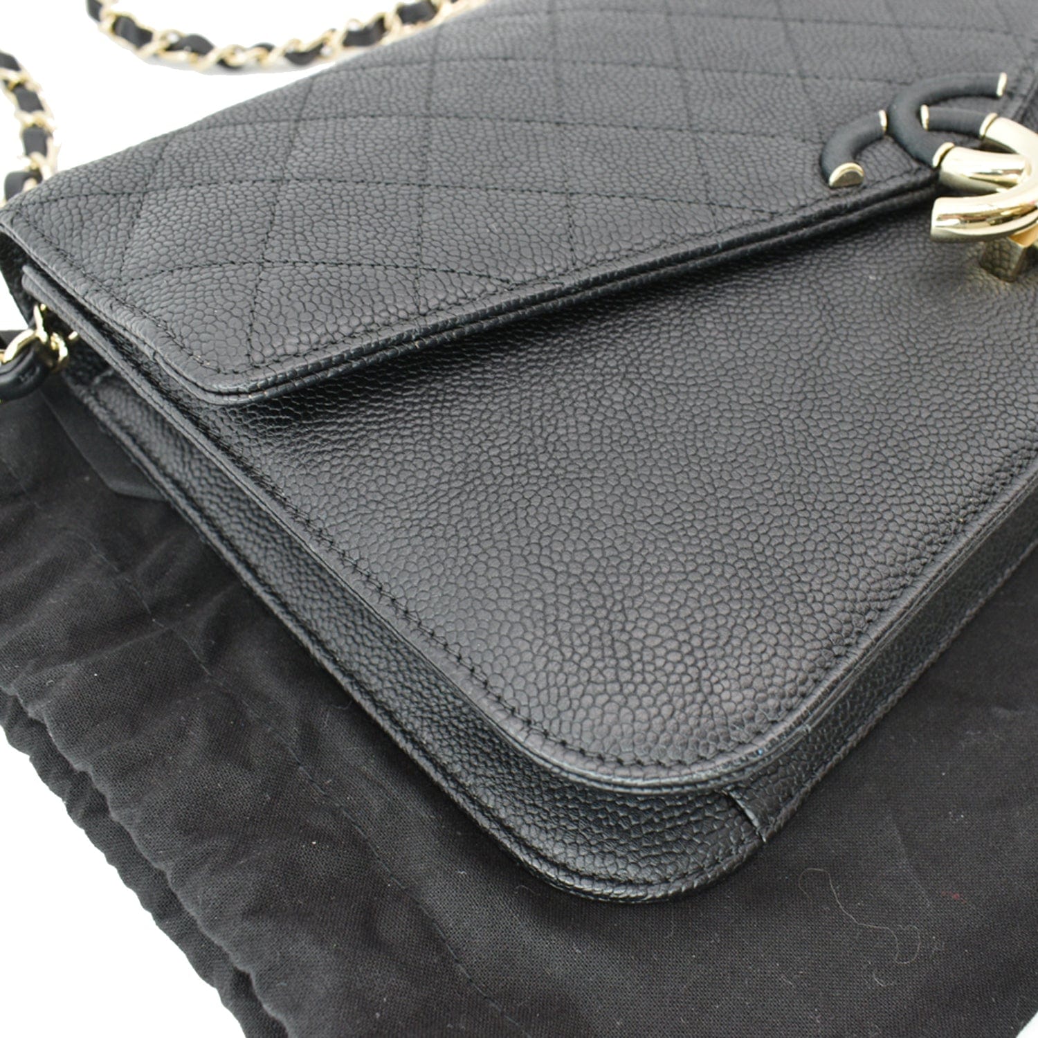Chanel Thread Around Caviar Leather Chain Flap Crossbody Bag Black