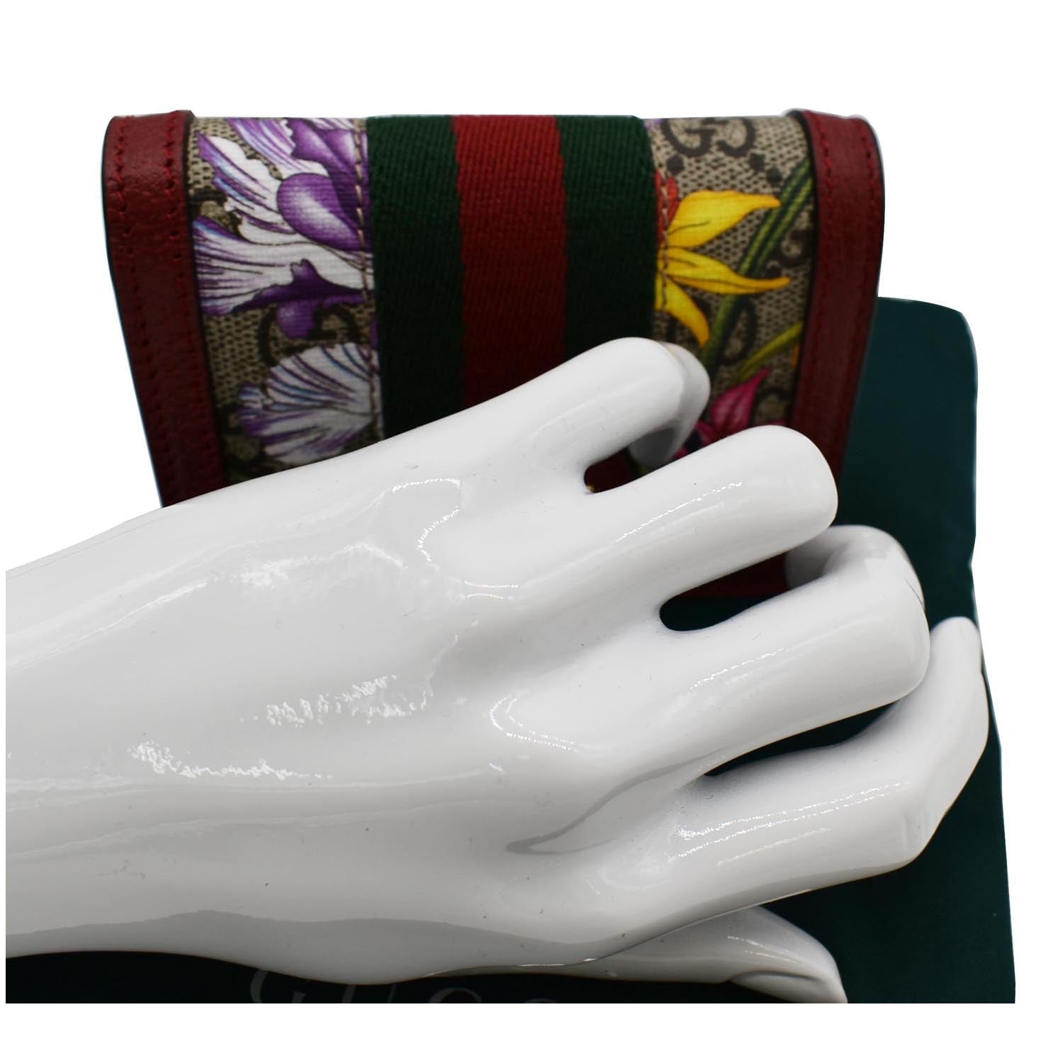 GUCCI Ophidia Flora Gucci Supreme Canvas Card Case Wallet Red 523155