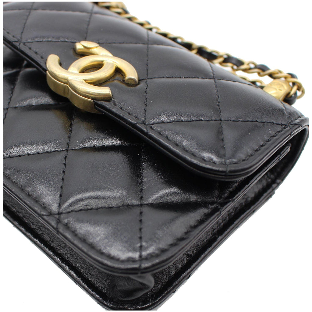 Chanel 21A Mini Flap Coin Leather Purse Crossbody Bag Black