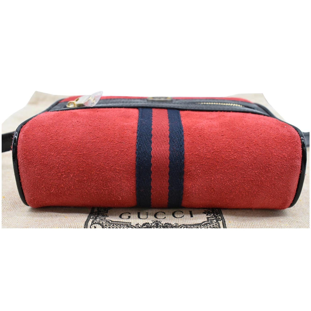 GUCCI Ophidia Mini Web Suede Leather Crossbody Bag Red 517350