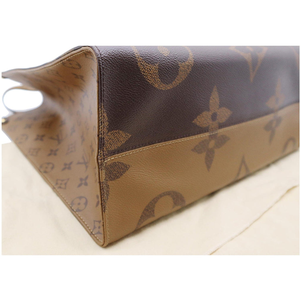 LOUIS VUITTON Onthego GM Reverse Monogram Canvas Tote Shoulder Bag Brown