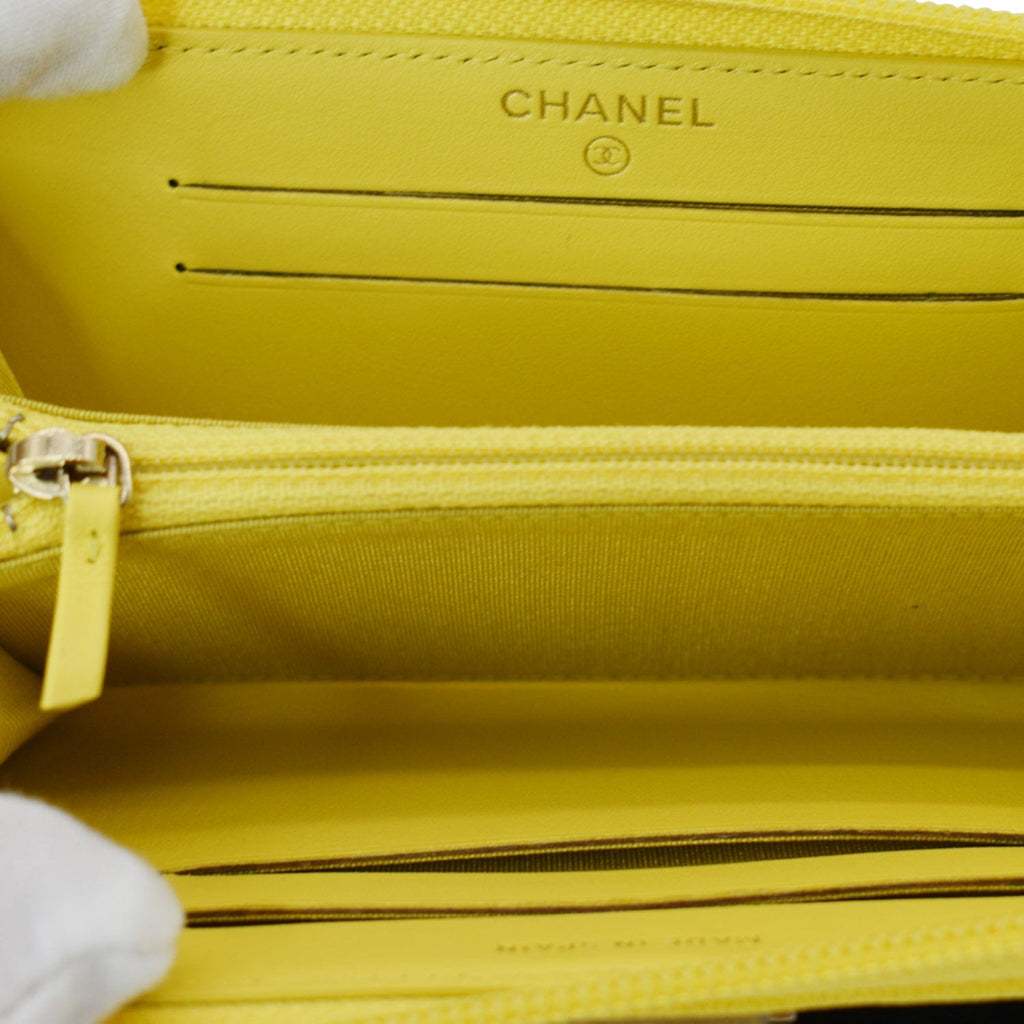 Chanel Boy Caviar Quilted Zip Around Wallet Yellow