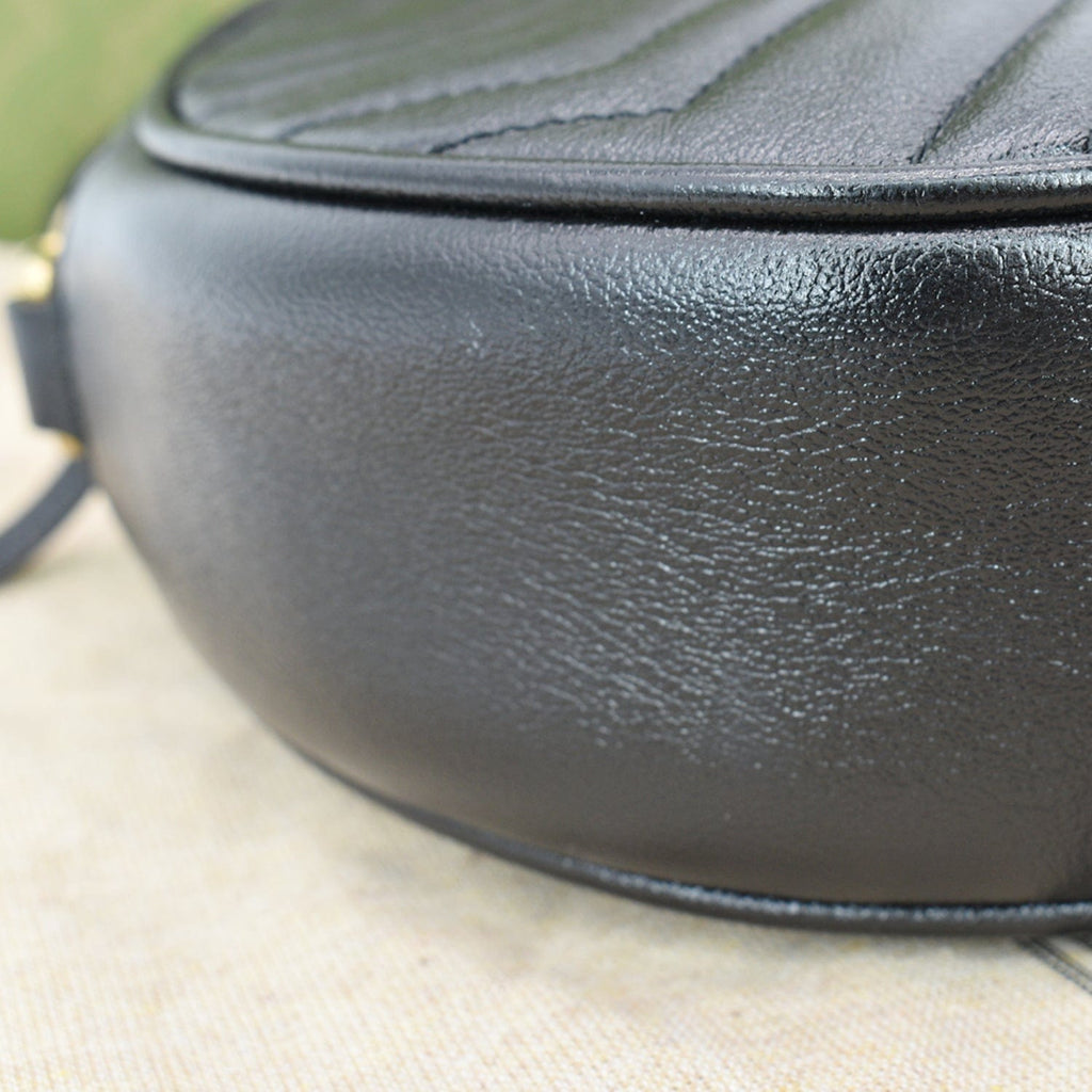 GUCCI Gucci Marmont Mini Round Leather Crossbody Bag Black 550154