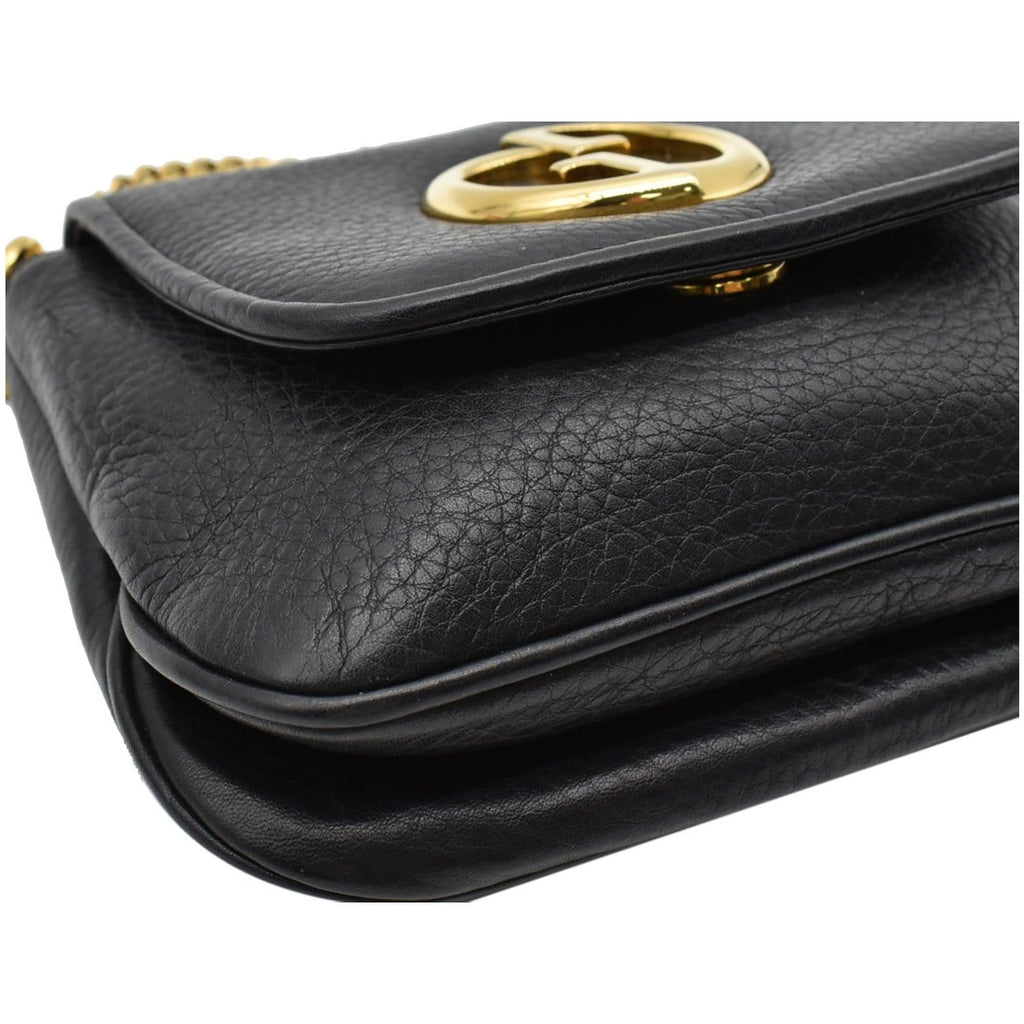 GUCCI Small 1973 Pebbled Leather Chain Crossbody Bag Black 251821