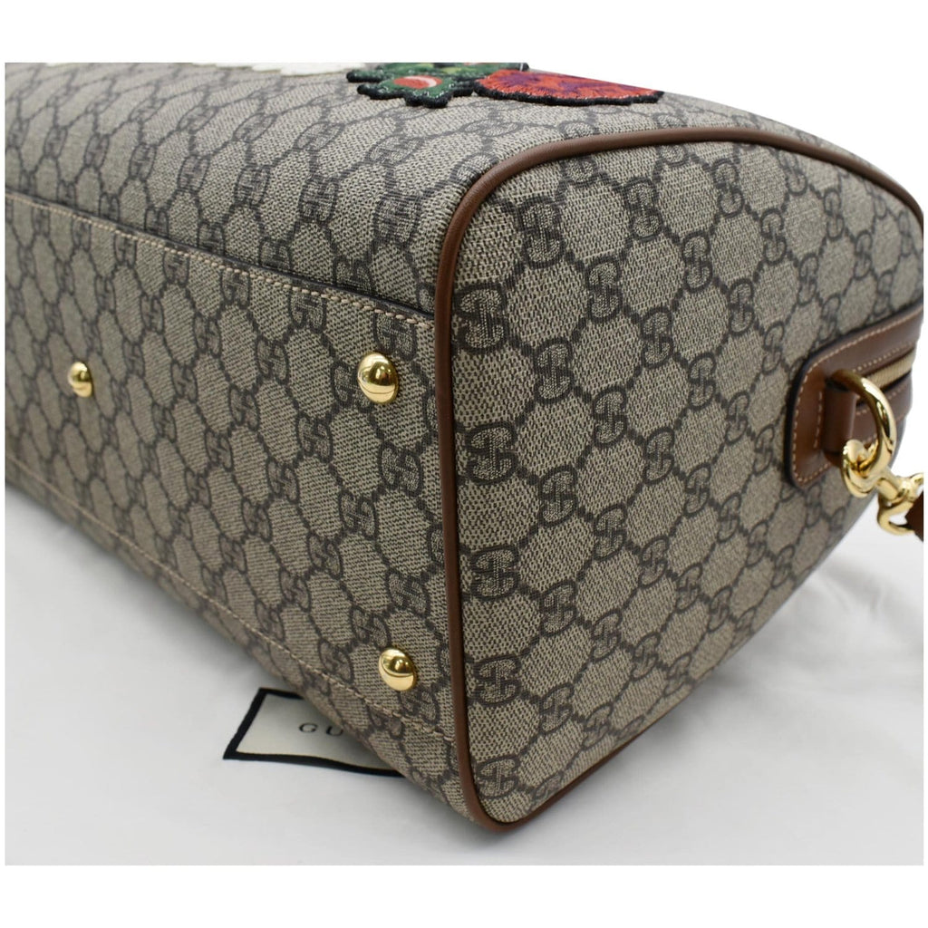 GUCCI Blind for Love Embroidered Gucci Supreme Canvas Boston Bag Maple Brown 409527