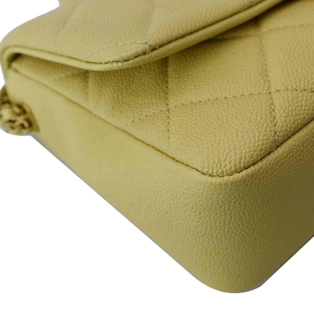 Chanel Melody Flap Small Quilted Caviar Leather Shoulder Bag Yellow