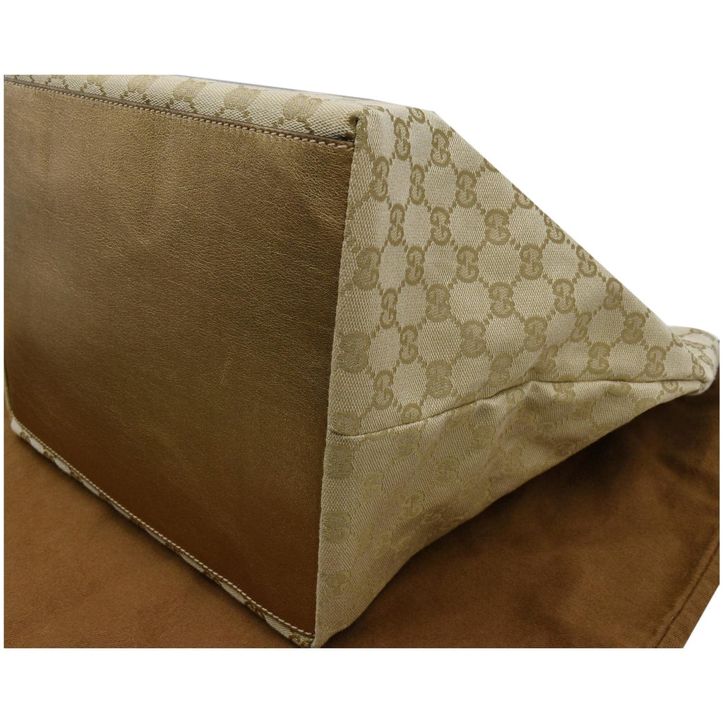 GUCCI Sherry Gucci Canvas Leather Tote Bag Beige 131231