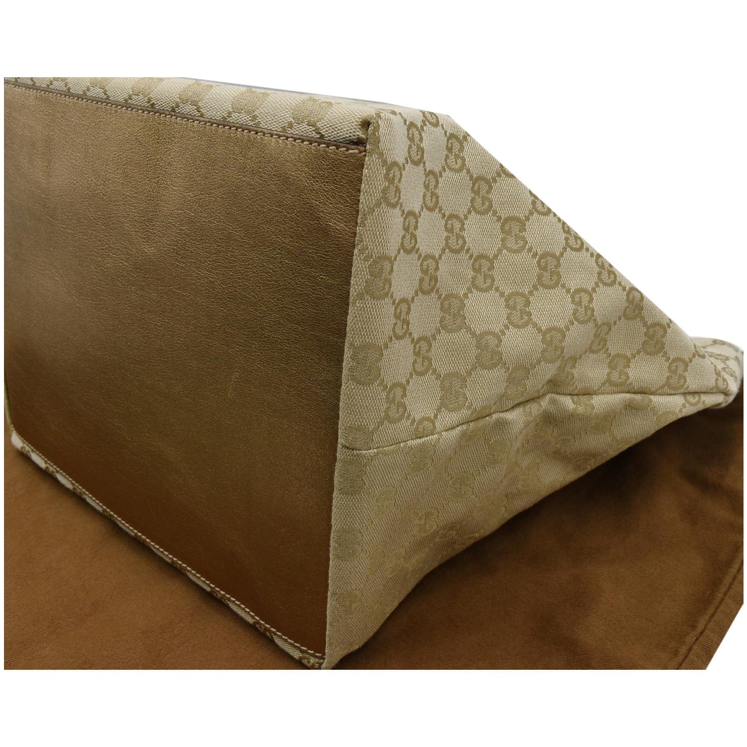 GUCCI Sherry Gucci Canvas Leather Tote Bag Beige 131231