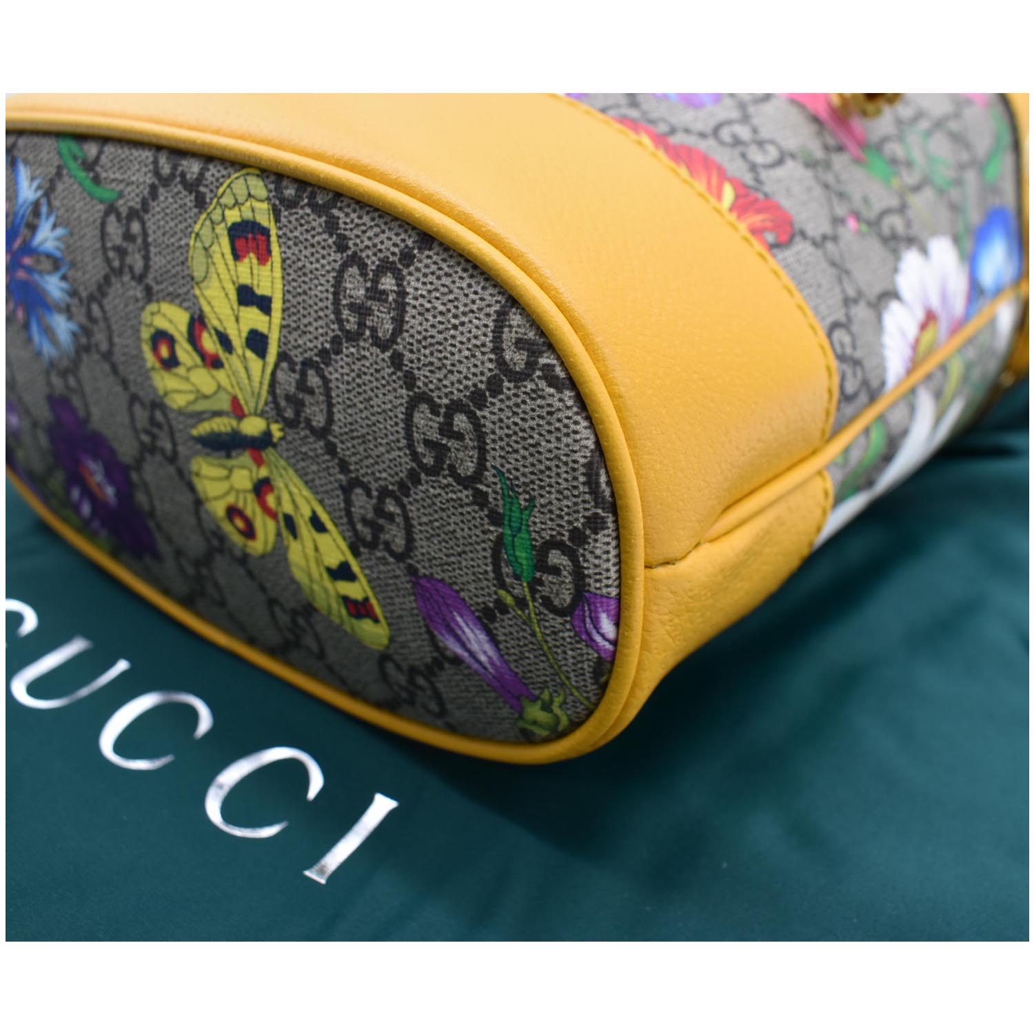 GUCCI Ophidia Flora Small Gucci Canvas Bucket Bag Yellow 550621