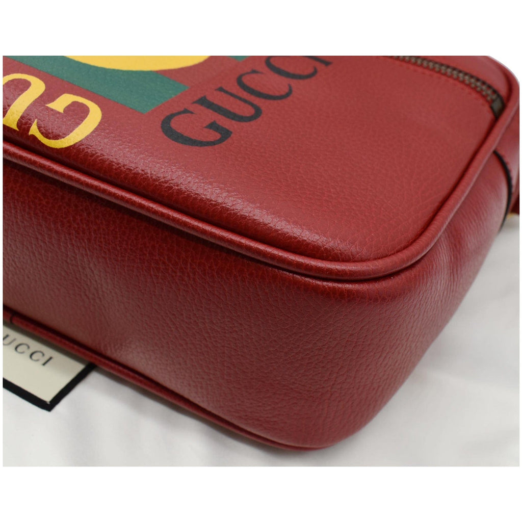 GUCCI Logo Pebbled Leather Shoulder Bag Hibiscus Red 523589