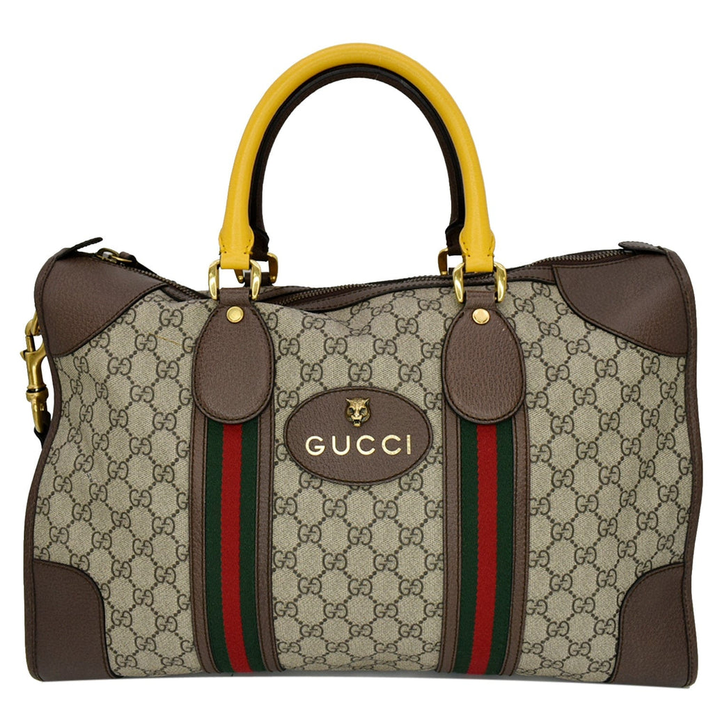 GUCCI Neo  Gucci Supreme Monogram Web Duffel Travel Bag Beige