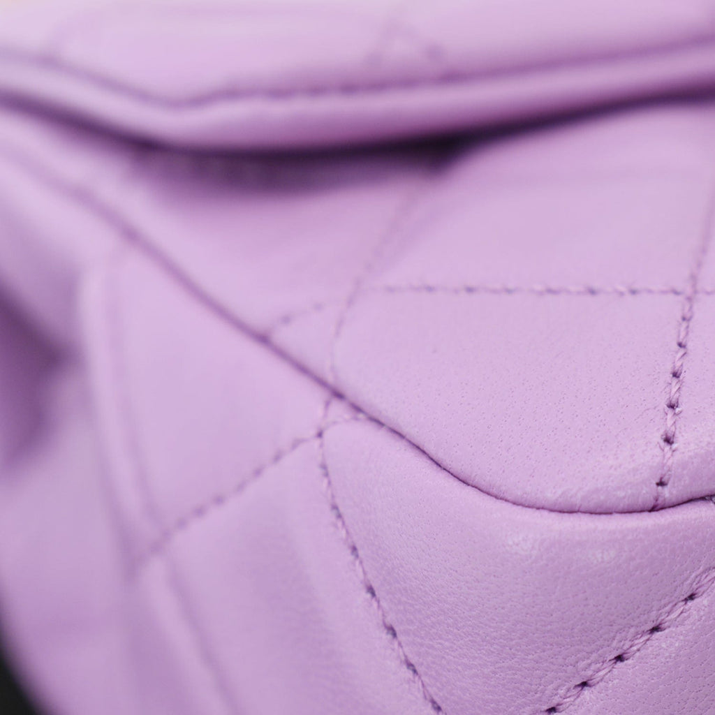 Chanel 22S Mini Pearl Crush Square Flap Leather Crossbody Bag Purple