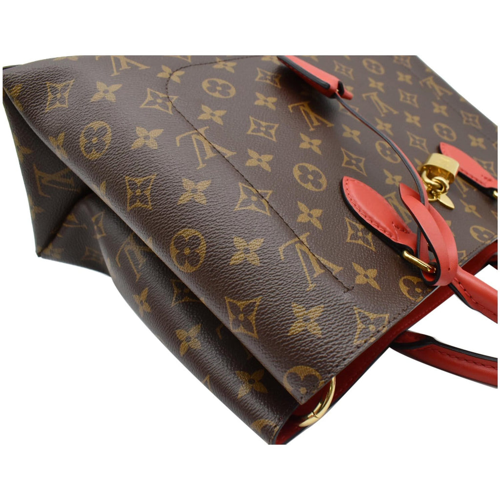 LOUIS VUITTON Flower Monogram Canvas Tote Bag Red