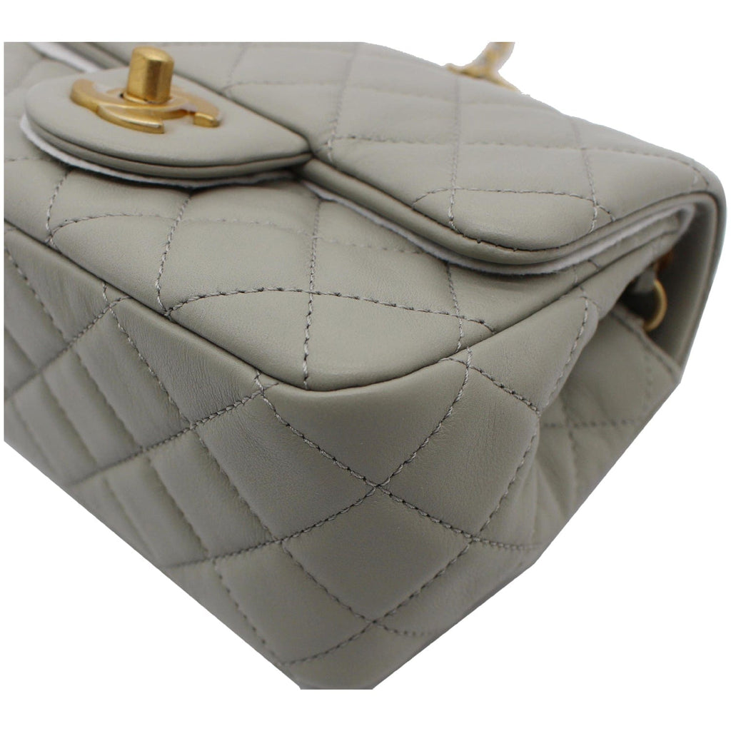 Chanel CC Pearl Crush Mini Flap Quilted  Leather Shoulder Bag Light Grey