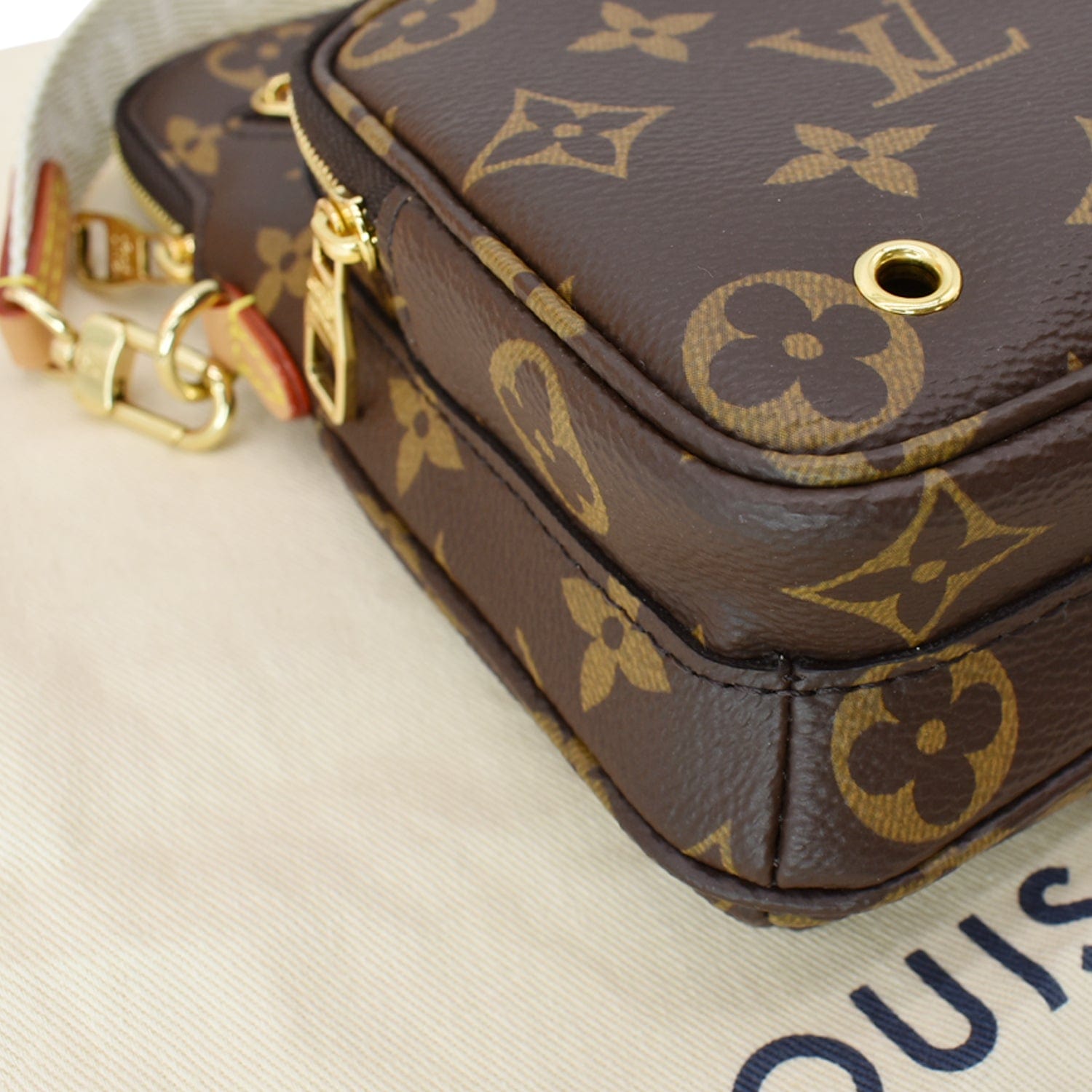 LOUIS VUITTON Utility Phone Sleeve Monogram Canvas Crossbody Bag Brown