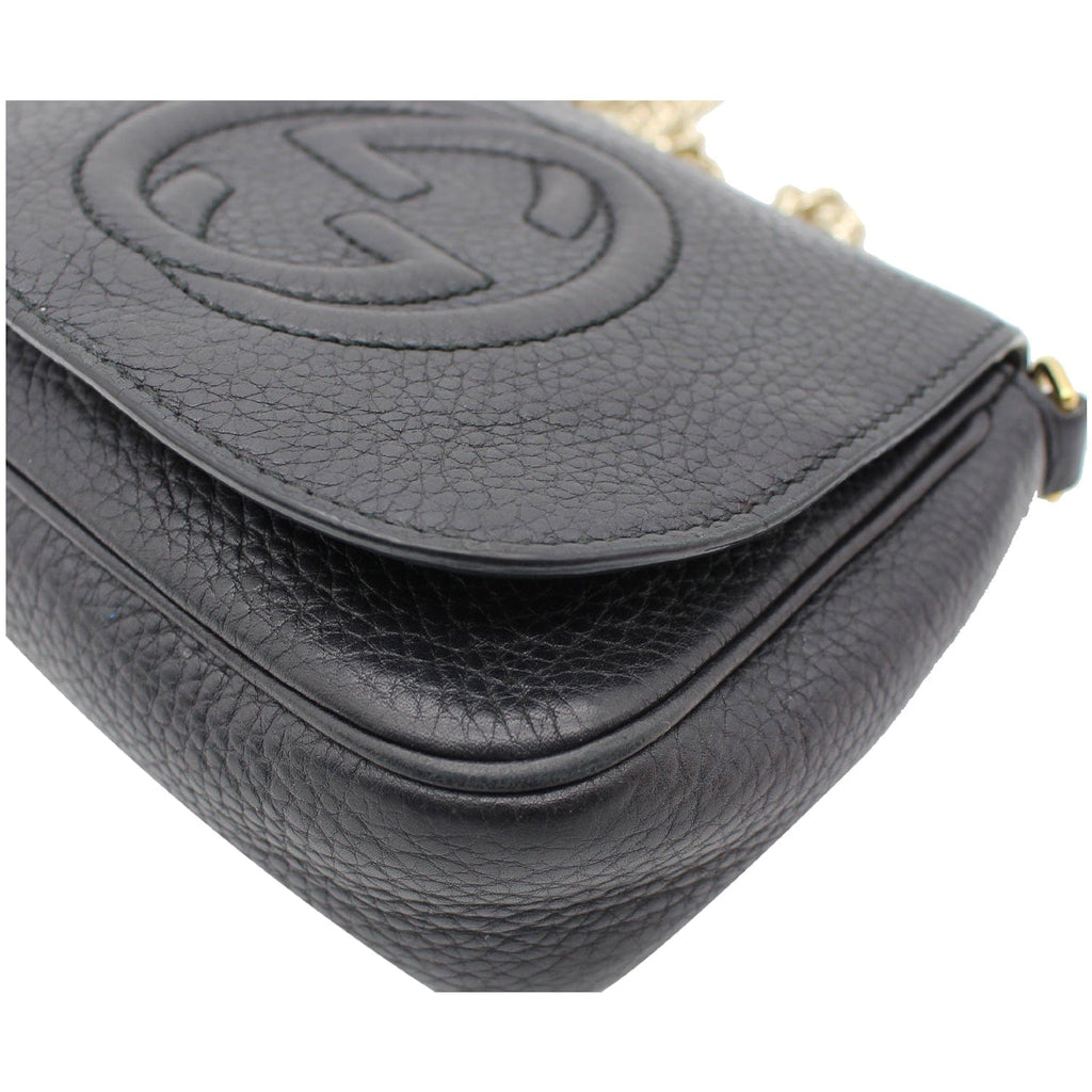 GUCCI Gucci Soho Pebbled Leather Chain Shoulder Bag Black 323190