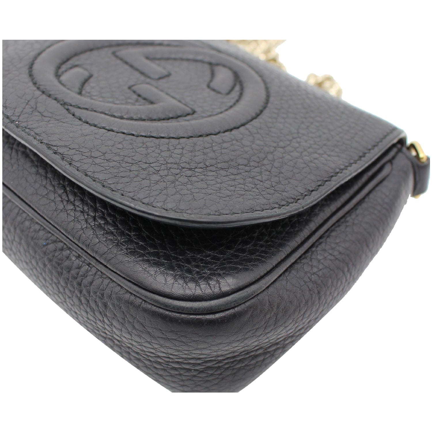 GUCCI Gucci Soho Pebbled Leather Chain Shoulder Bag Black 323190