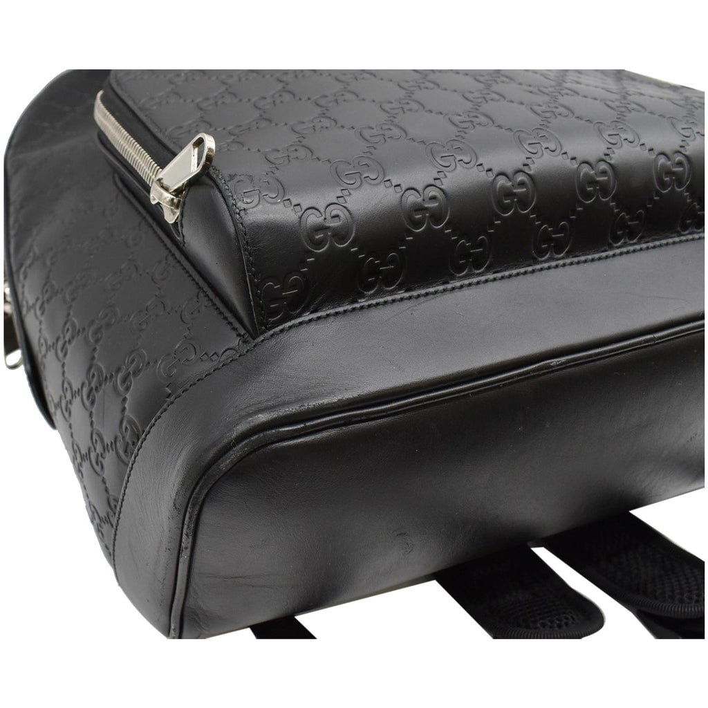 GUCCI Gucci Signature Leather Backpack Bag Black 406370