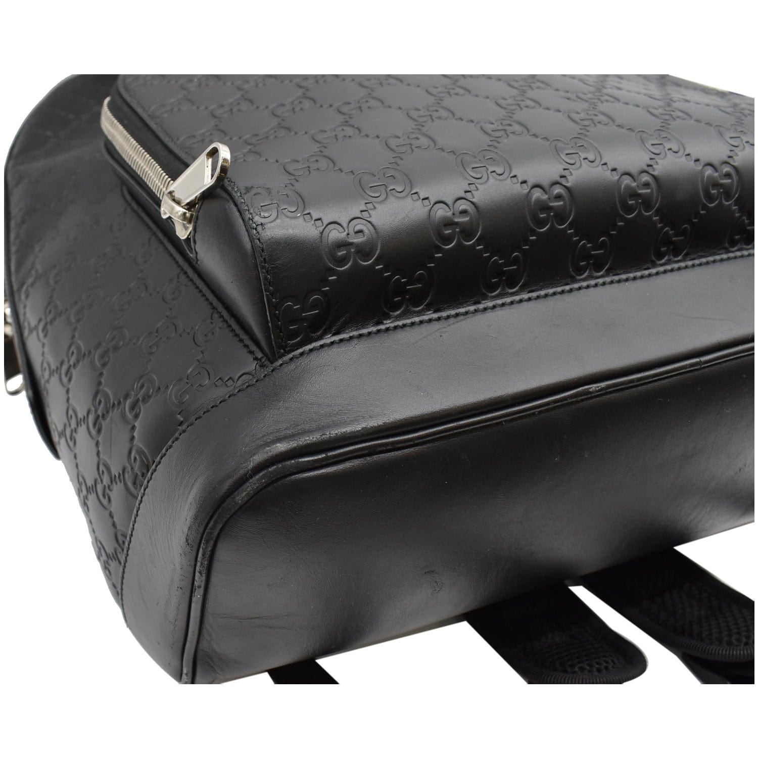 GUCCI Gucci Signature Leather Backpack Bag Black 406370