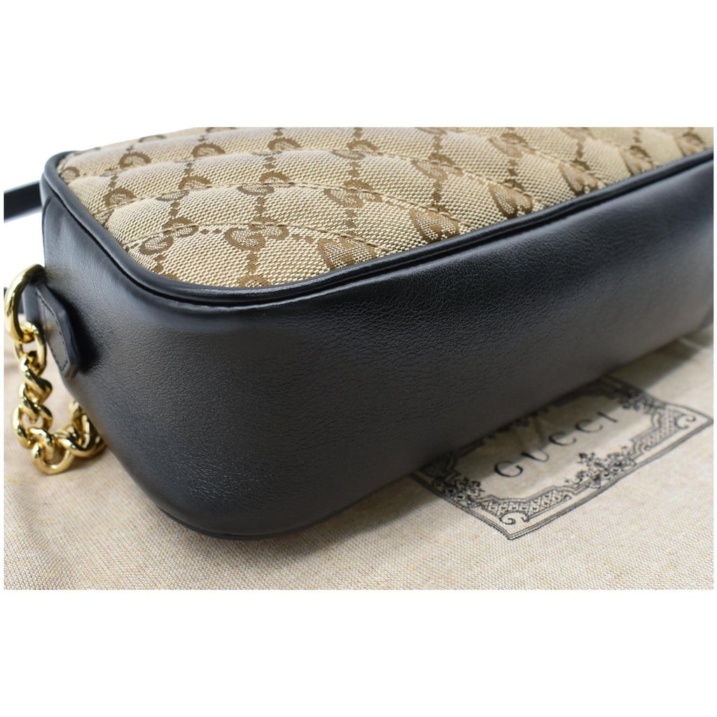 GUCCI Gucci Marmont Small Matelasse Canvas Leather Crossbody Bag Beige 447632