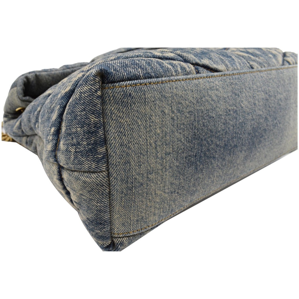 YVES SAINT LAURENT  Puffer Medium Denim Canvas Shoulder Bag Blue