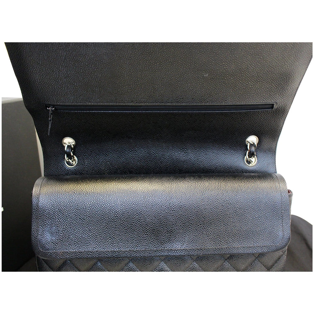 Chanel Maxi Caviar Leather Leather Jumbo Double Flap Shoulder Bag Black