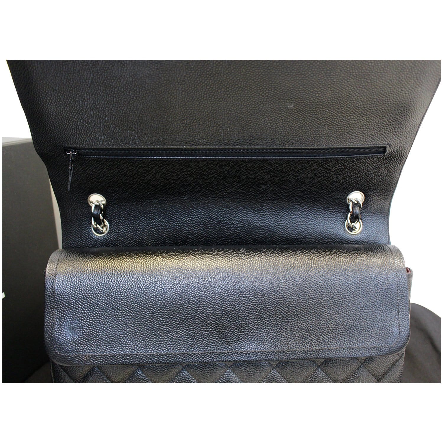 Chanel Maxi Caviar Leather Leather Jumbo Double Flap Shoulder Bag Black